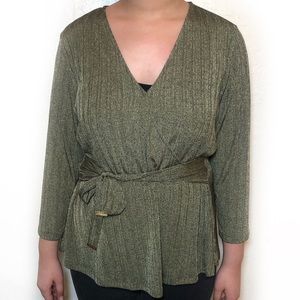 Michael Kors Olive Green V Neck Blouse